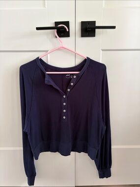 aerie Navy Long-Sleeve Henley Top